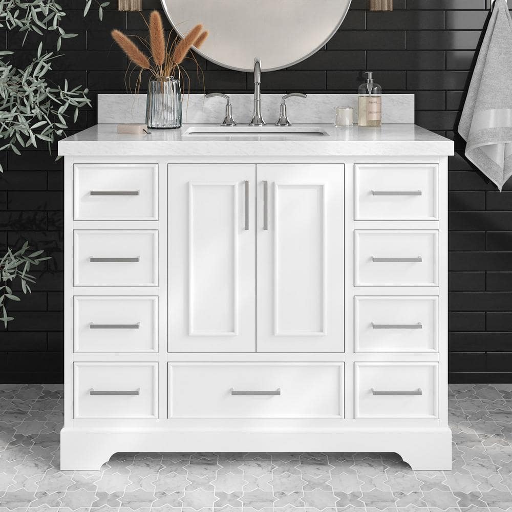 Stafford 42 in. Single Sink Freestanding Bathroom Vanity in White with Carrara White Marble Top price history on PriceWatchPro