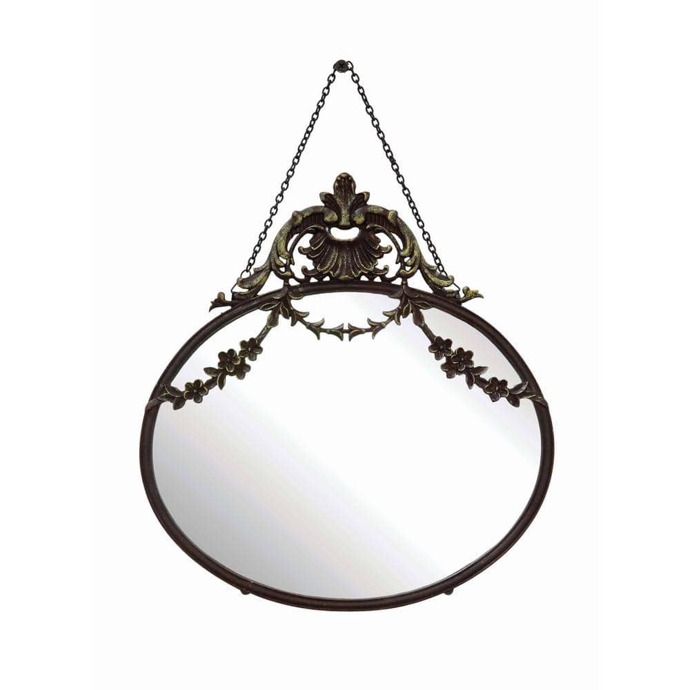 Oval Full Length Bronze and Wood Wall Mirror