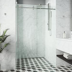Elan E-Class 52 to 56 in. W x 76 in. H Sliding Frameless Shower Door in Stainless Steel with 3/8 in. (10mm) Clear Glass