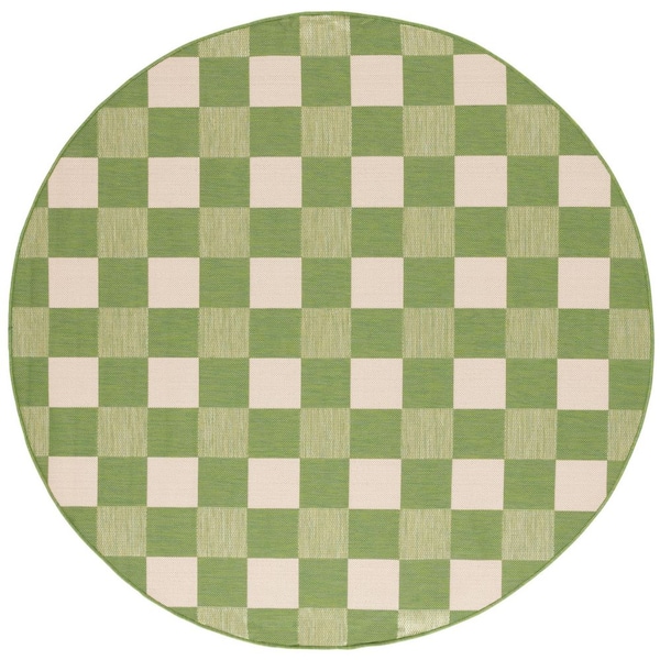 Courtyard 7 ft. x 7 ft. Green/Sage Checkered Indoor/Outdoor Round Rug