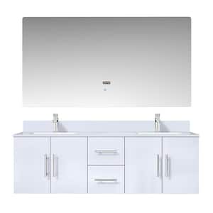 Geneva 60 in. W x 22 in. D Glossy White Double Bath Vanity, Cultured Marble Top, Faucet Set, and 60 in. LED Mirror