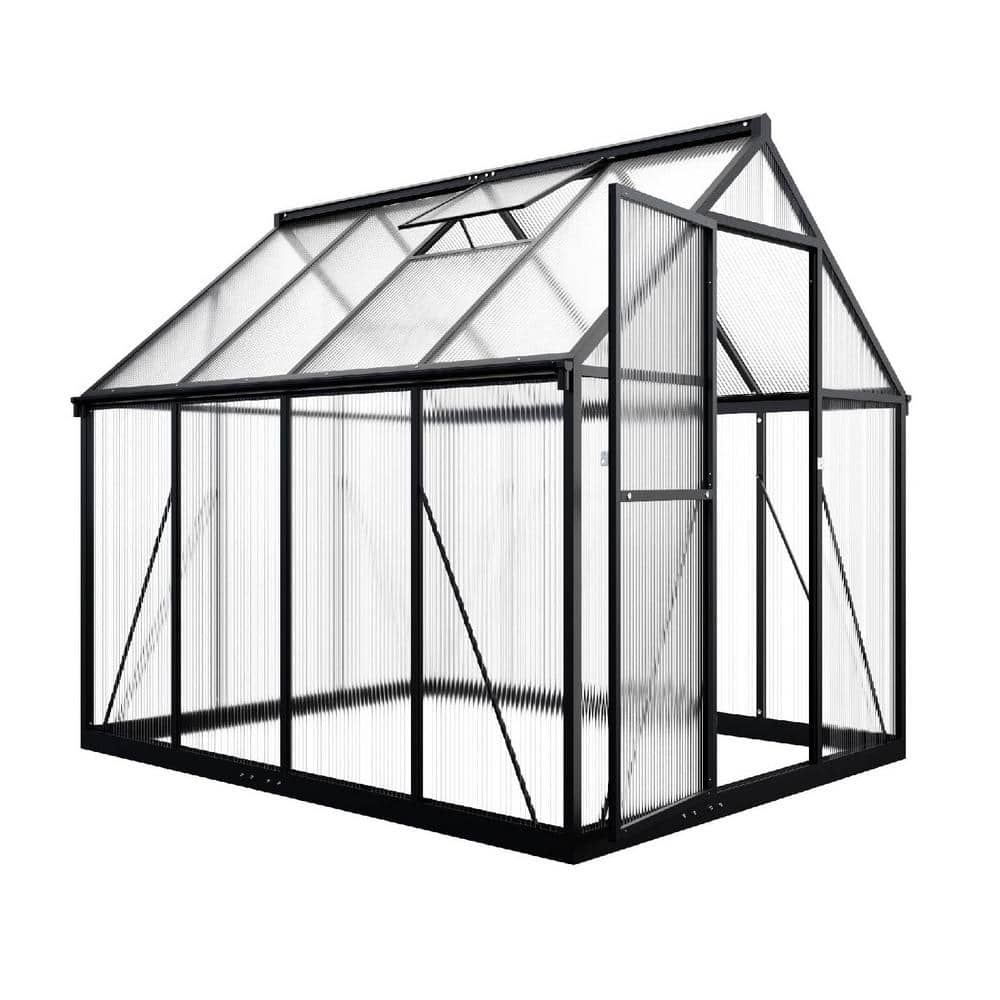 VIWAT 6 ft. W x 7.5 ft. D Greenhouse for Outdoors, Polycarbonate Greenhouse with Quick Setup Structure and Roof Vent, Black GHY-A0607-BK