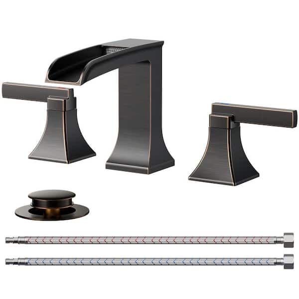 Forious pro 8 in. Widespread Double Handle Bathroom Faucet with Metal Pop-up Drain Lead-Free in Oil Rubbed Bronze