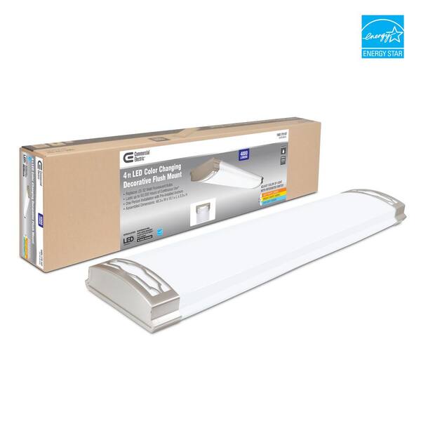 Commercial Electric Moroccan 48 In X 10 Satin Nickel Cct Selectable Led Flush Mount Ceiling Light 4000 Dimmable Lumens Lf1239nk748lfch Commercial Electric Moroccan 48 In X, 48 Led Light Fixture Home Depot