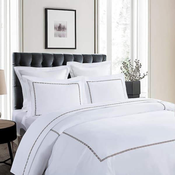 Unbranded TENCEL Lyocell and Cotton Blend Embroidered Taupe King Duvet Cover Set