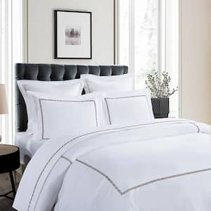 TENCEL Lyocell and Cotton Blend Embroidered Taupe Full/Queen Duvet Cover Set