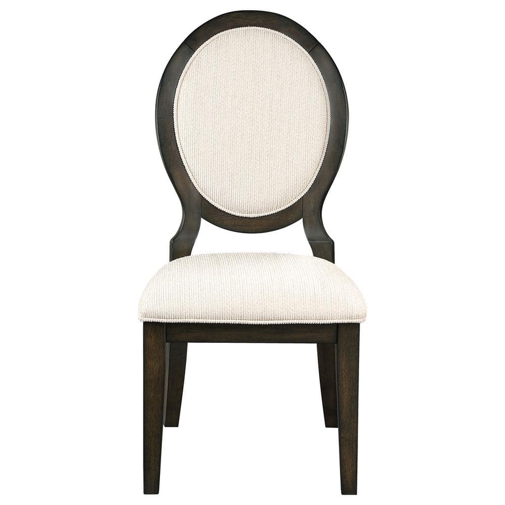 Ivory Linen Upholstered Side Chair with Dark Wood Frame