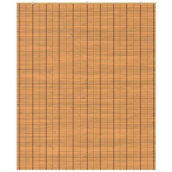 Oriental Furniture Burnt Bamboo Cordless Window Shade Two-Tone Honey 60 in. W x 72 in. L