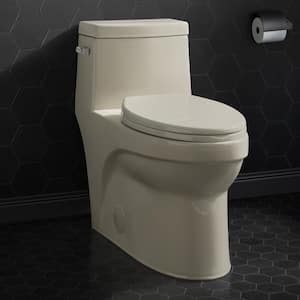 Virage 1-piece 1.28 GPF Single Flush Elongated Left Side Handle Toilet in Bisque Seat Included