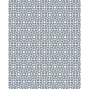 Boxwood Blue Geometric White/Blue Wallpaper Sample