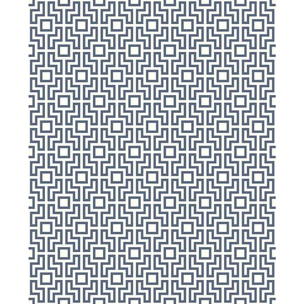 A-Street Prints Boxwood Blue Geometric White/Blue Wallpaper Sample