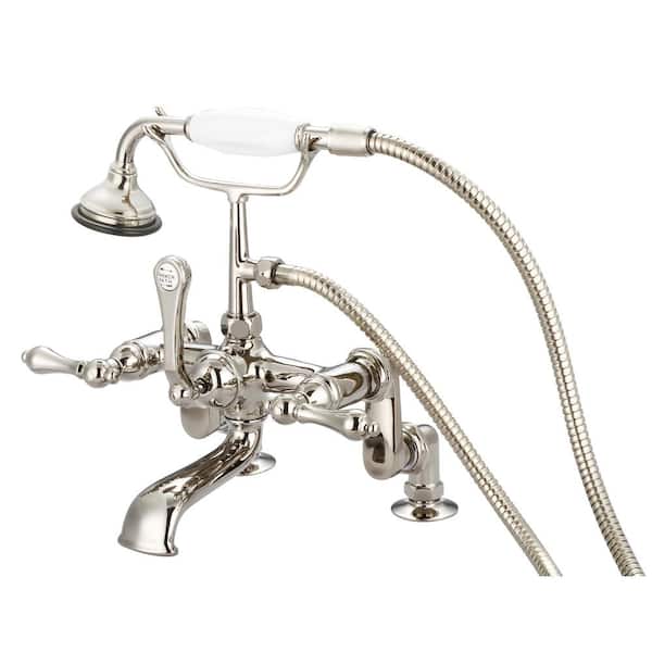 Water Creation 3-Handle Vintage Claw Foot Tub Faucet with Hand Shower and Lever Handles in Polished Nickel PVD
