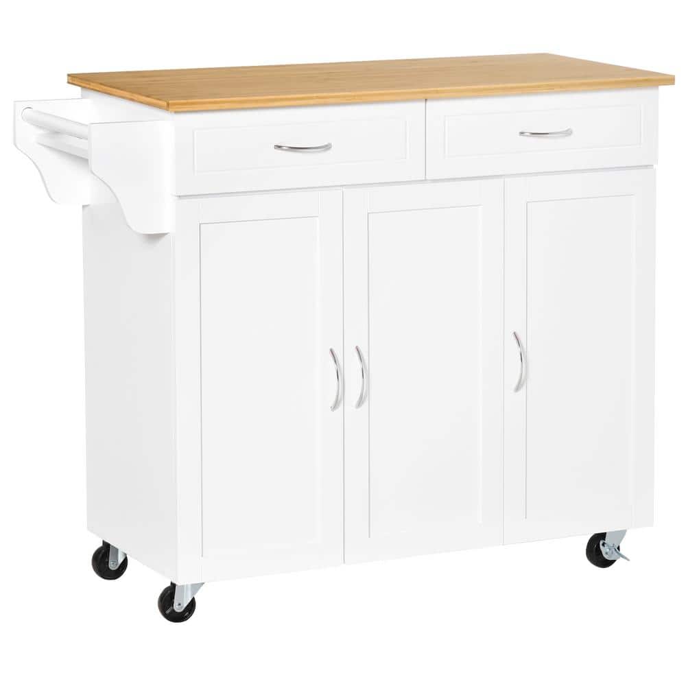 White Rubberwood Top Kitchen Cart with Storage 801172 The Home Depot
