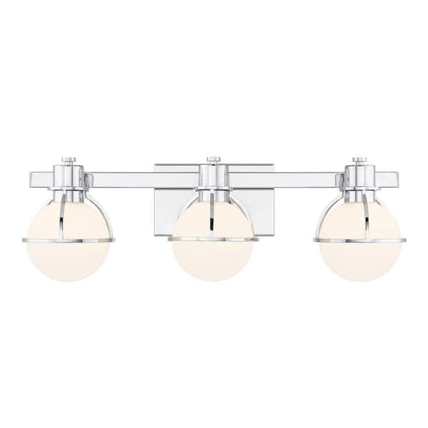 Pierce 24 in. W x 7.5 in. H 3-Light Chrome Bathroom Vanity Light with Opal Glass Shades