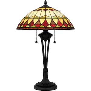 Sevilla 23 .5 in. Matte Black Table Lamp with Multicolor Art Glass Shade