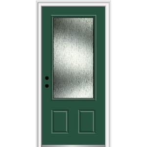 Rain Glass 36 in. x 80 in. Right-Hand Inswing Hunter Green Fiberglass Prehung Front Door on 4-9/16 in. Frame
