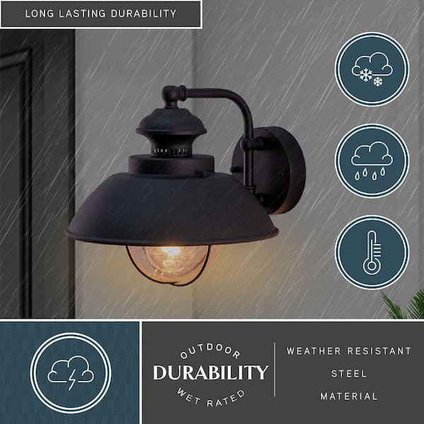 Harwich 1 Light Black Coastal Barn Dome Outdoor Wall Lantern Clear Glass