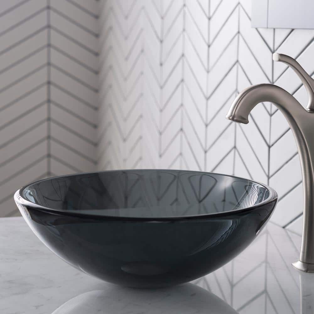 Clear Black Tempered Glass Circular Vessel Bathroom Sink