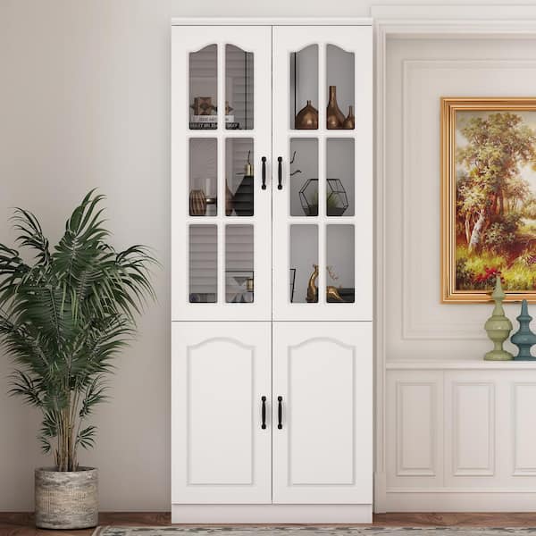 FUFU&GAGA White Wood Accent Storage Cabinet With Tempered Glass Doors, Adjustable Shelves (31.5 in. W x 15.7 in. D x 78.7 in. H)