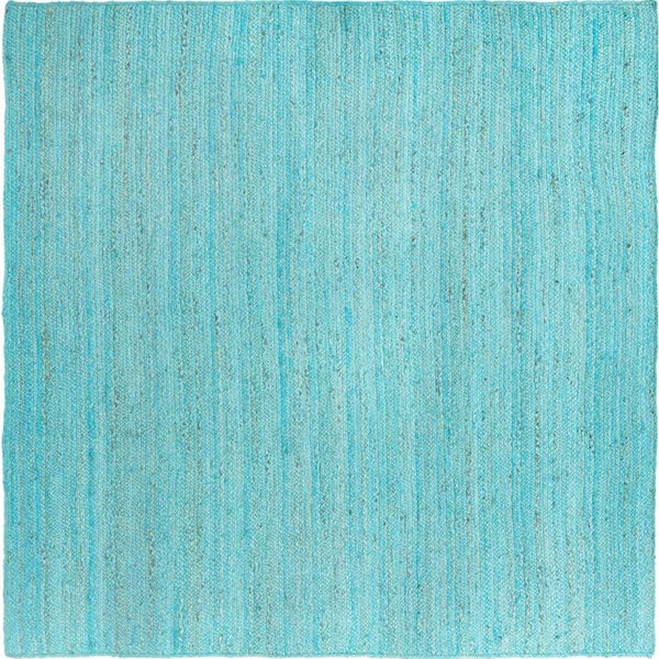 Unique Loom Braided Jute Dhaka Turquoise 8' 0 x 8' 0 Area Rug