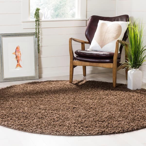 Athens Shag Taupe 7 ft. x 7 ft. Round Geometric Area Rug