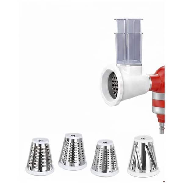 White Cheese Grater Attachment with 4 Interchangeable Blades, Anti-Skid Cover, Food Slicer for Stand Mixers