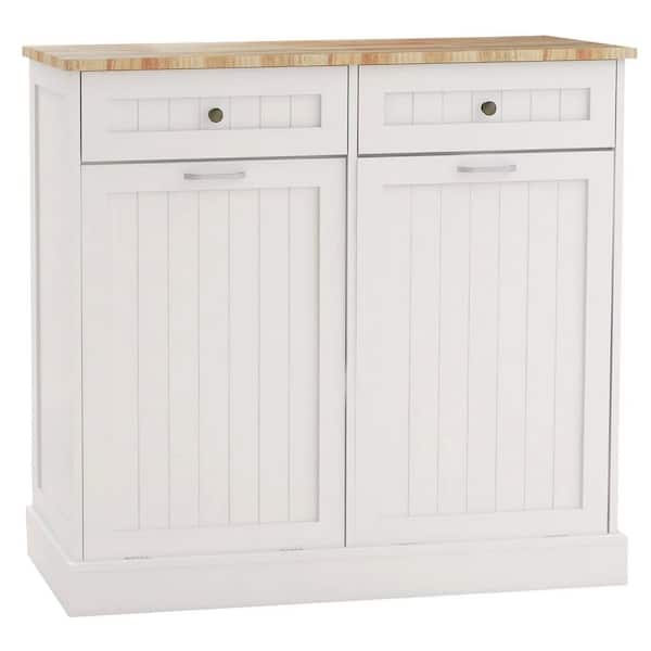 39.37 in. W x 13.78 in. D x 35.34 in. H Ready to Assemble Trash Can Kitchen Cabinet in White with 2 Drawers