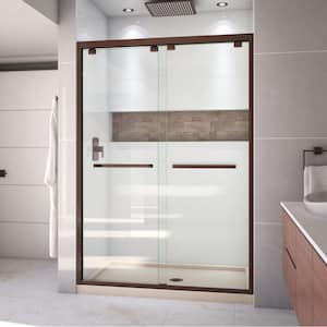 Encore 32 in. D x 54 in. W x 78.75 in. H Semi-Frameless Sliding Shower Door in Oil Rubbed Bronze and Biscuit Base