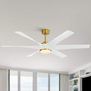 Wilfred 65 in. Indoor Gold Ceiling Fan with Light, Integrated LED 6-Reversible White Blades and Remote Control