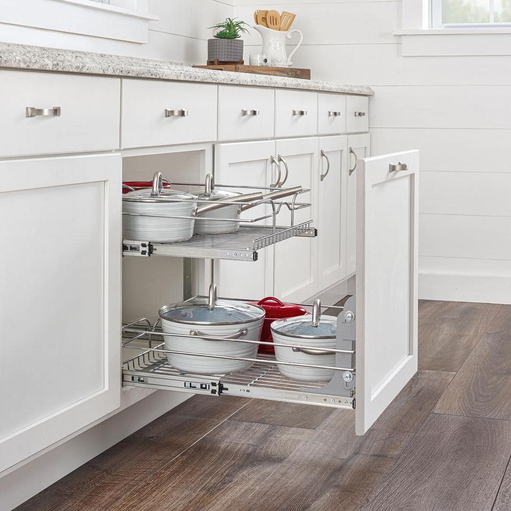Chrome 2-Tier Wire Basket Pull-Out Shelf Organizer