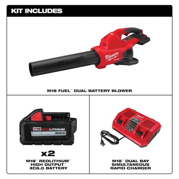 M18 FUEL Dual Battery 18V Lithium-Ion Brushless Cordless Handheld Blower w/(2) 6 Ah Battery, Dual Bay Rapid Charger
