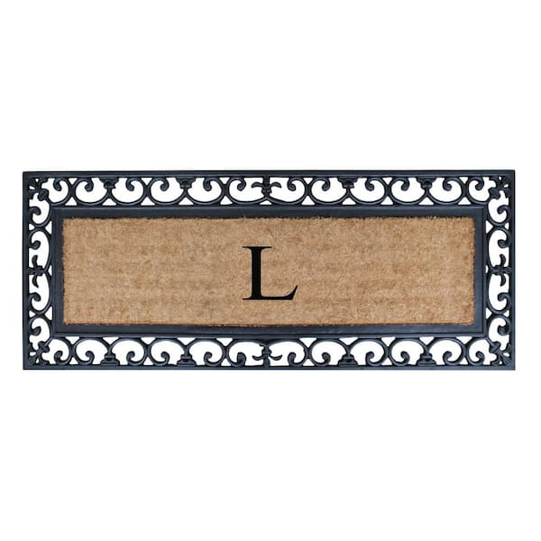 Unbranded A1HC First Impression Myla 17.7 in. x 47.25 in. Monogrammed Rubber and Coir Monogrammed L Door Mat
