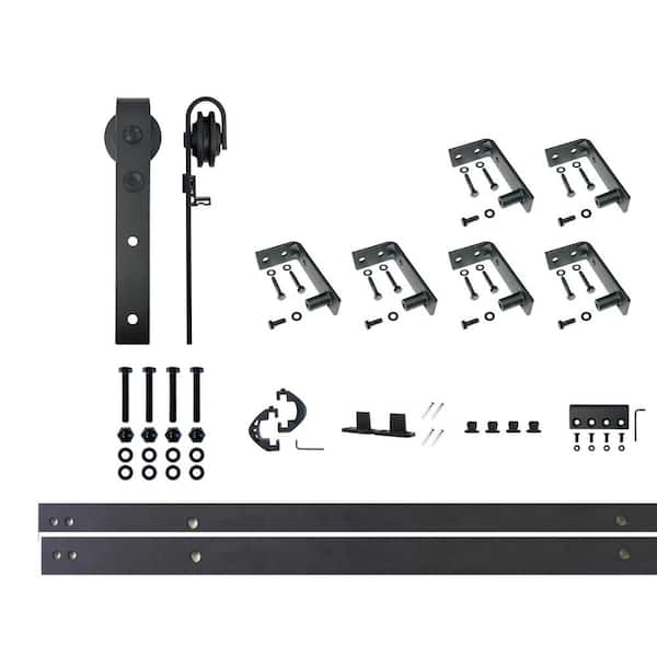 HOMACER 9 ft./108 in. Black Rustic Ceiling Mount Non-Bypass Sliding Barn Door Track and Hardware Kit for Single Door