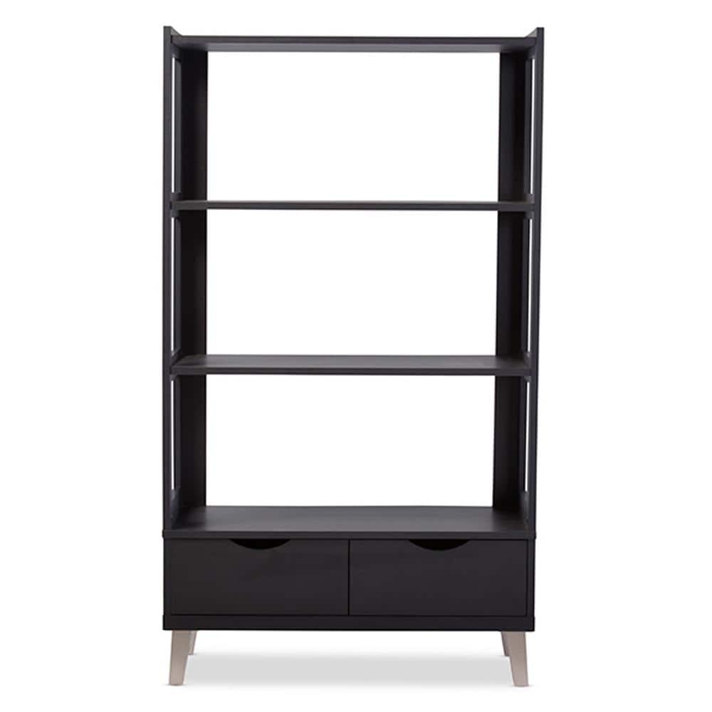 Kalien Dark Brown Wood Leaning Ladder Bookcase with Drawers