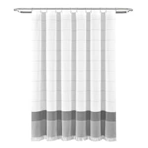 72 in. x 72 in. Gray Stripe Yarn Dyed Tassel Fringe Woven Cotton Shower Curtain