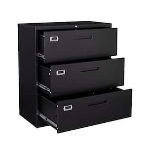 3 Drawer Lateral Cabinet Black Metal Cabinet Storage Filing Legal Letter File Folders 15.7"D x 35.4"W x 40.5"H