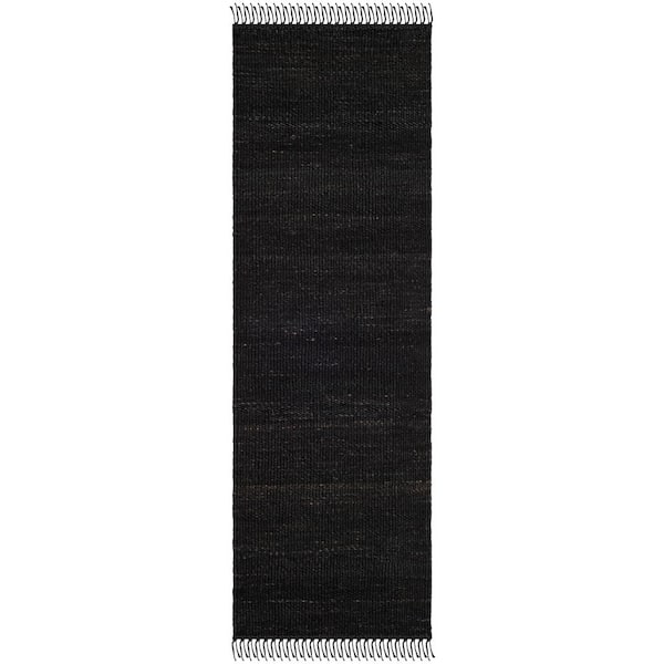 Natural Fiber Black 3 ft. x 12 ft. Solid Runner Rug