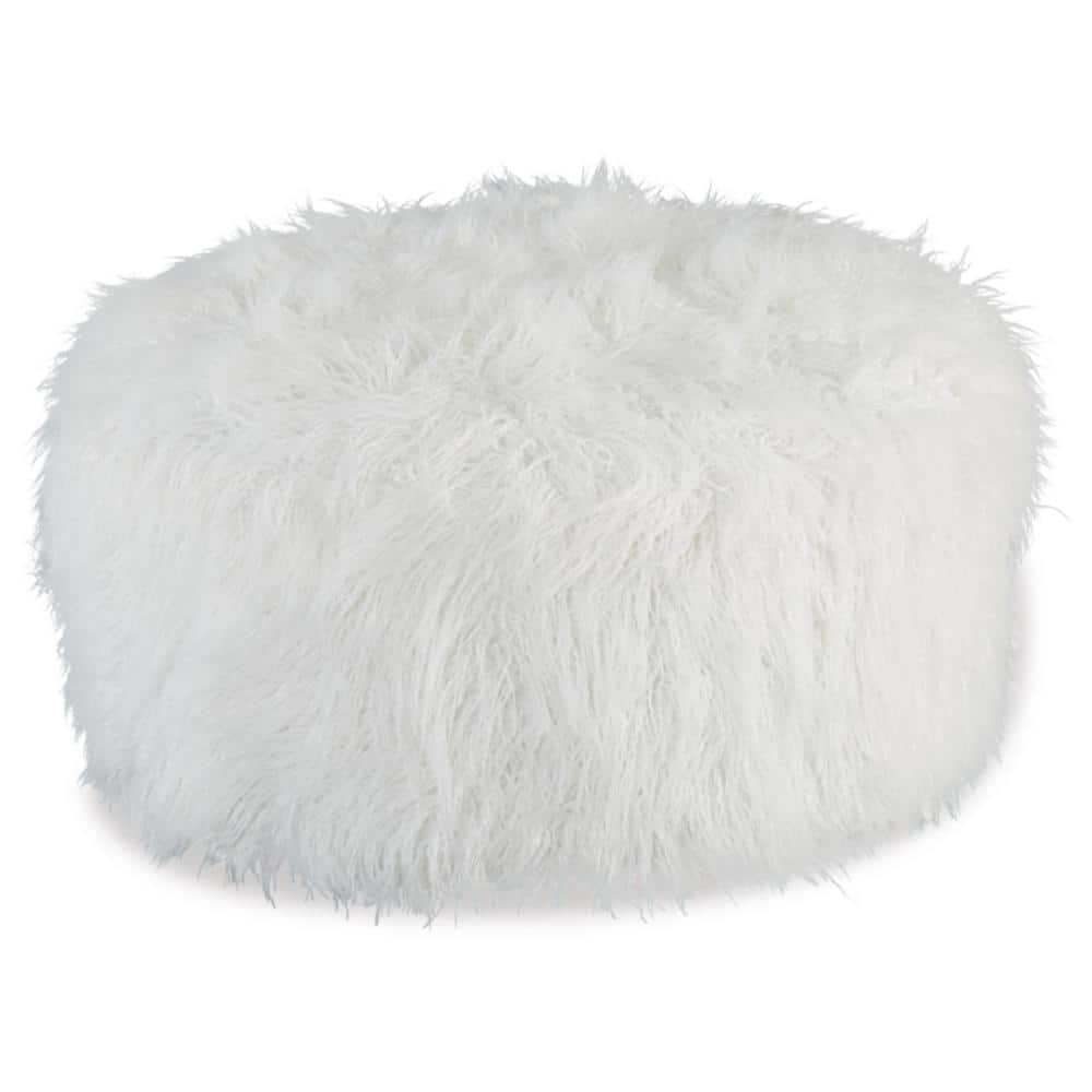 White Faux Fur Round Oversized Accent Ottoman