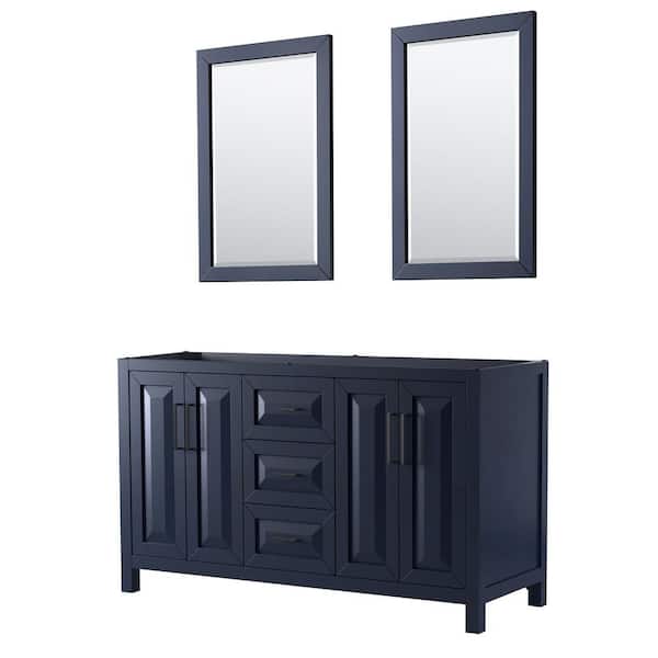 Wyndham Collection Daria 59 in. W x 21.5 in. D x 35 in. H Double Bath Vanity Cabinet without Top in Dark Blue with 24 in. Mirrors