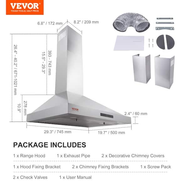 VEVOR 30 in. Wall Mount Range Hood Ductless Kitchen Stove Vent with Touch  Control Panel, Silver D30INCH350CFMTULZV1 - The Home Depot