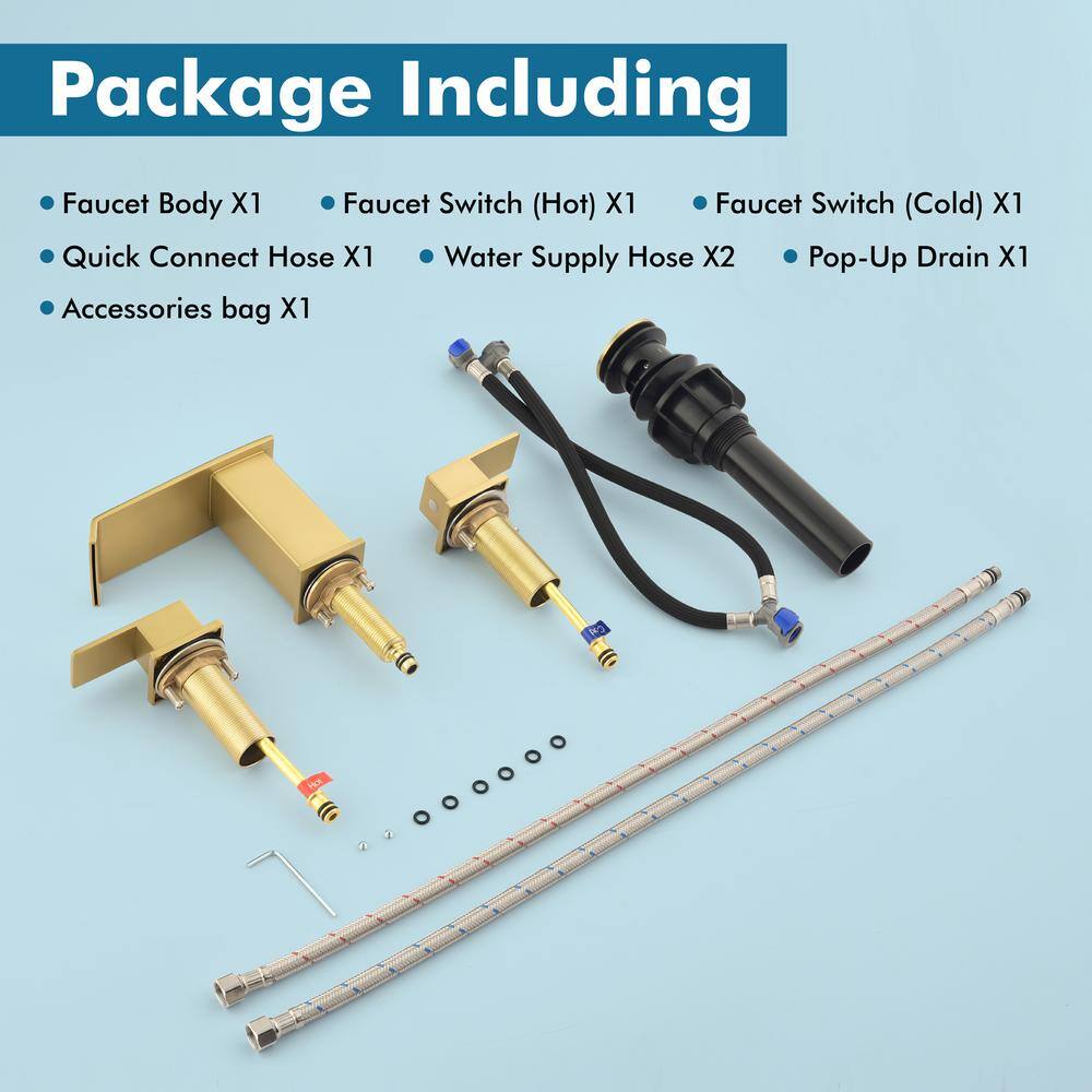 Brushed Gold Brass Double Handle Widespread Bathroom Faucet