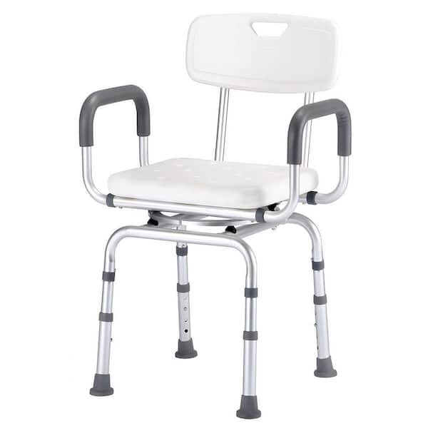16 in. W Freestanding 360° Swivel Shower Chair with Adjustable Height and Non-Slip Seat in White