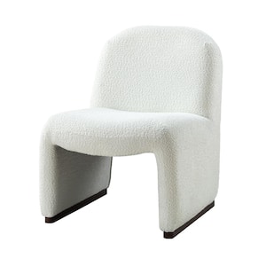 Placido Modern Ivory Polyester Side Chair with Arcuate Seat and Walnut Hand-Crafted Finish