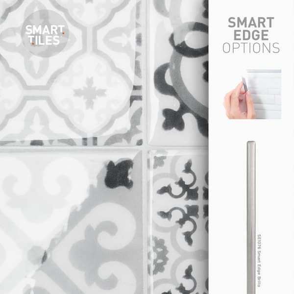 smart tiles Vintage Bartoli 9 in. x 9 in. Black and Grey Peel and