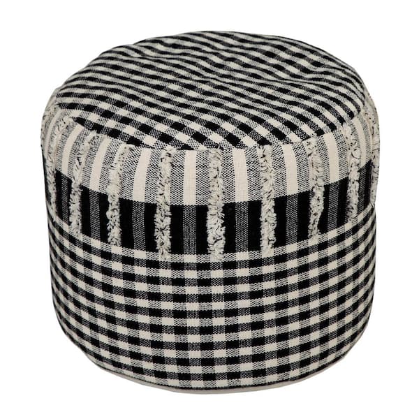 Unbranded Nora Black/White Tartan/Plaid Hand-Woven Organic Cotton Ottoman Pouf