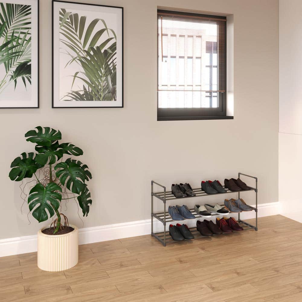 Black and Beige 3-Shelf Plastic Shoe Rack