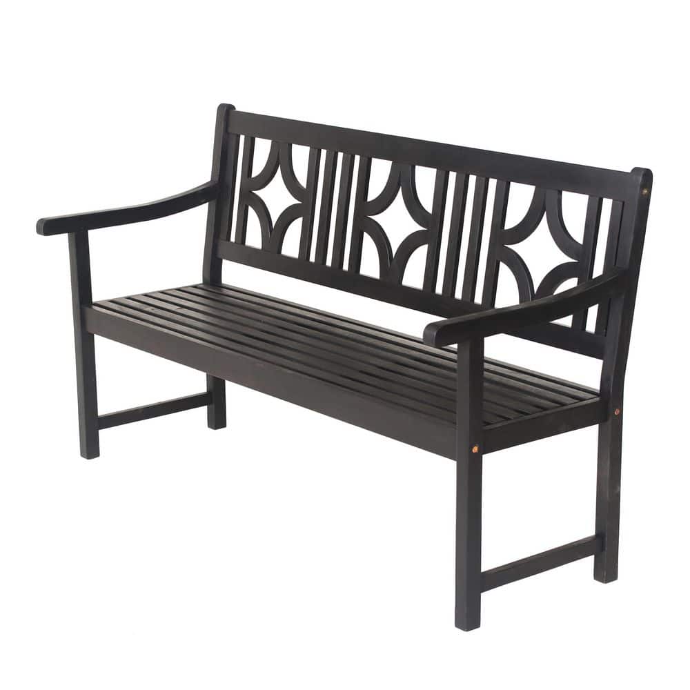 Sloane 59.1 in. 3-Seat Ogee Diamond-Back 600 lbs. Support Acacia Wood Outdoor Garden Patio Bench, Black price history on PriceWatchPro