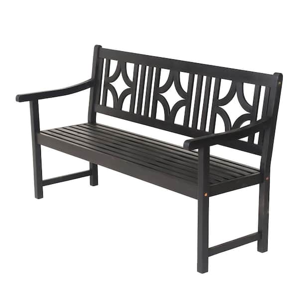 Sloane 59.1 in. 3-Seat Ogee Diamond-Back 600 lbs. Support Acacia Wood Outdoor Garden Patio Bench, Black