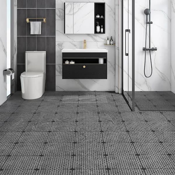 Interlocking Tile 12 PCS, Drainage Tiles, Black, 12 in. W x 12 in. L x 0.6 in. T, PVC, Gym Flooring Mat, (12 sq. ft. )
