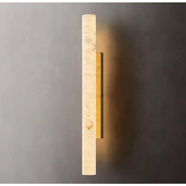 YUYI 36 in. 1-Light Gold LED Wall Sconce, Natural Alabaster Modern Wall Light for Bedroom, Bathroom, Living Room